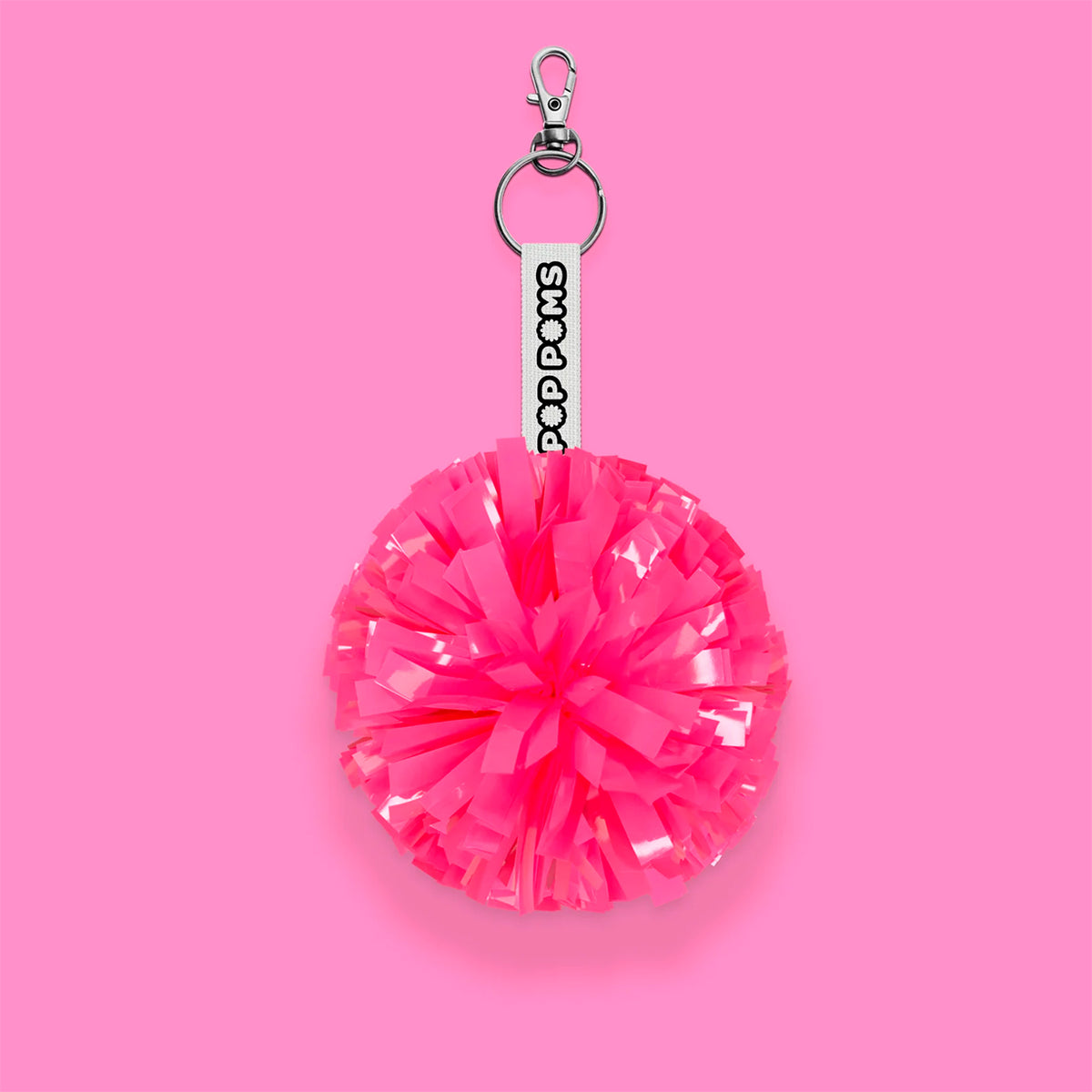 Neon Bright Pink Metallic pom pom avaimenperä