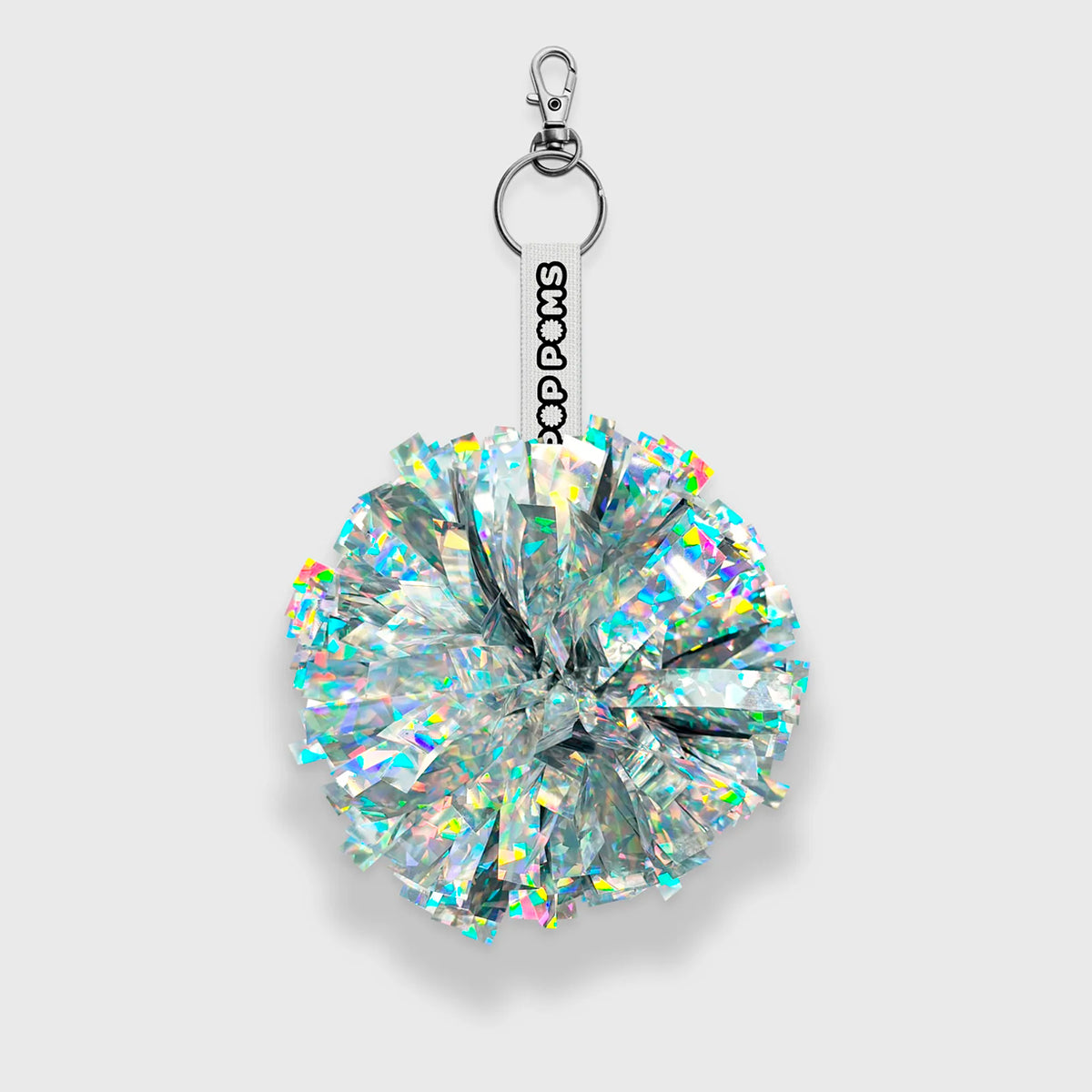 Silver Shattered Holographic pom pom avaimenperä