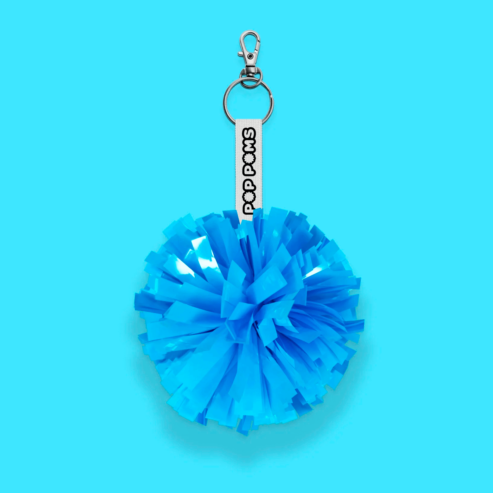 Neon blue metallic pom pom avaimenperä