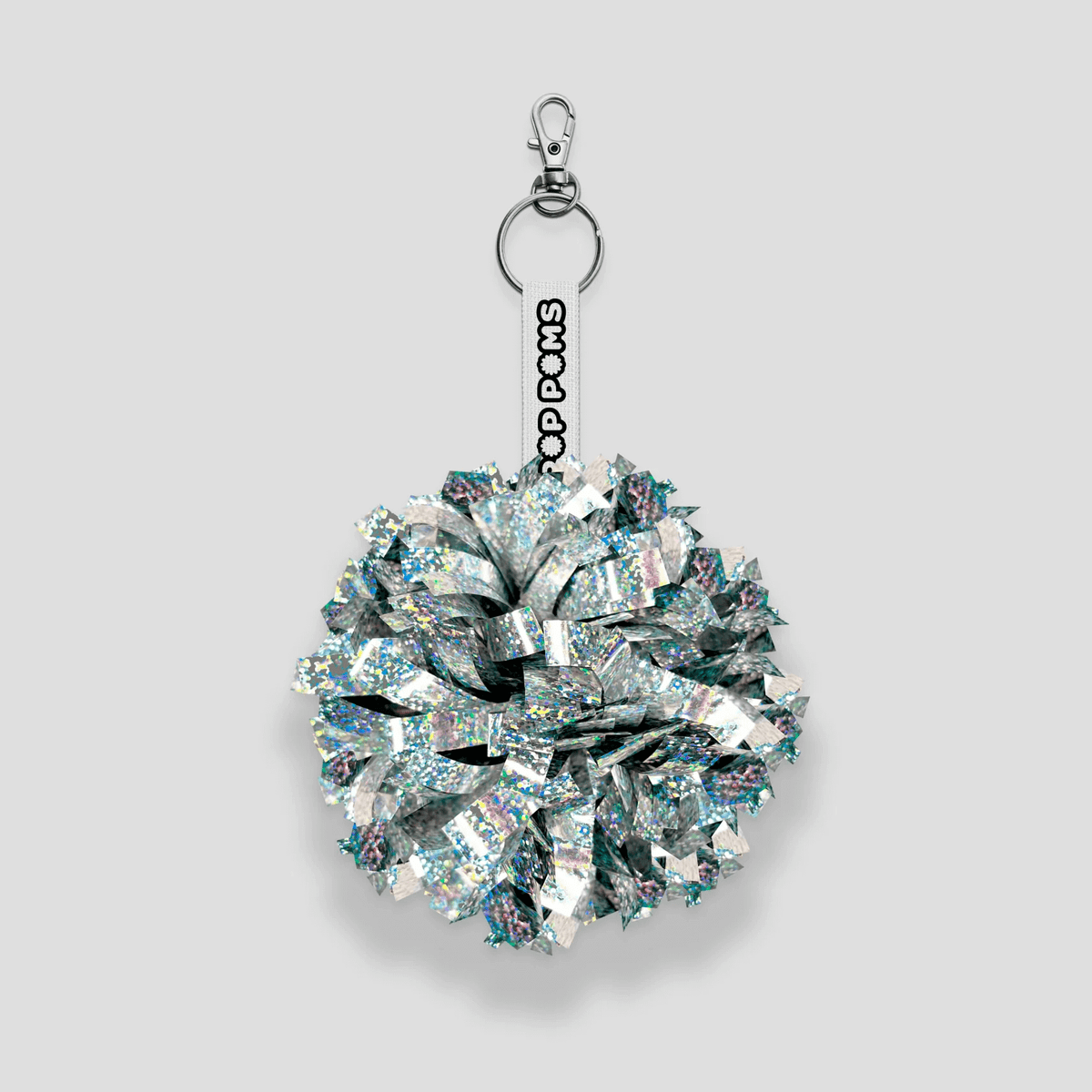Silver sparkle holographic pom pom avaimenperä