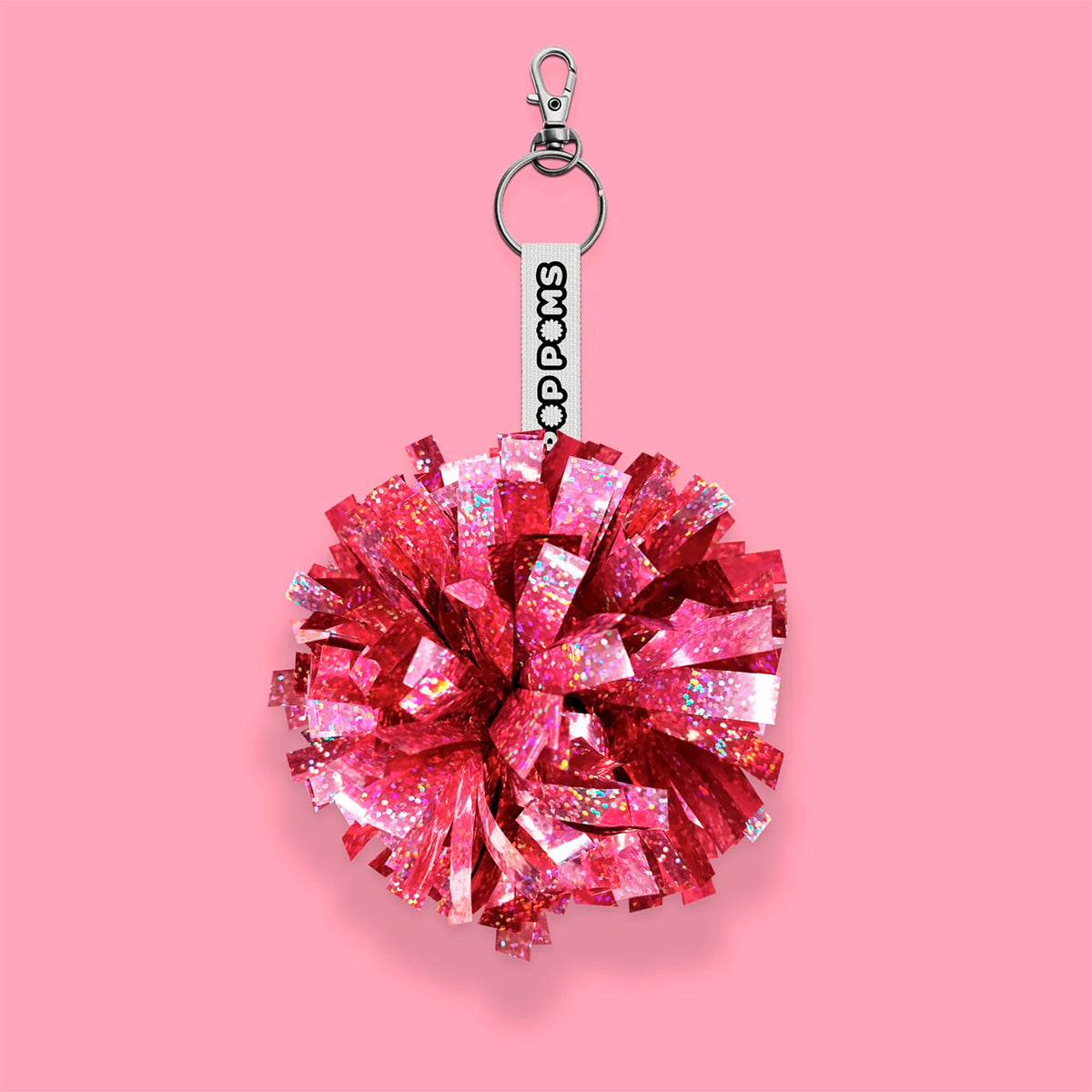 Light Pink Sparkle Holographic pom pom avaimenperä