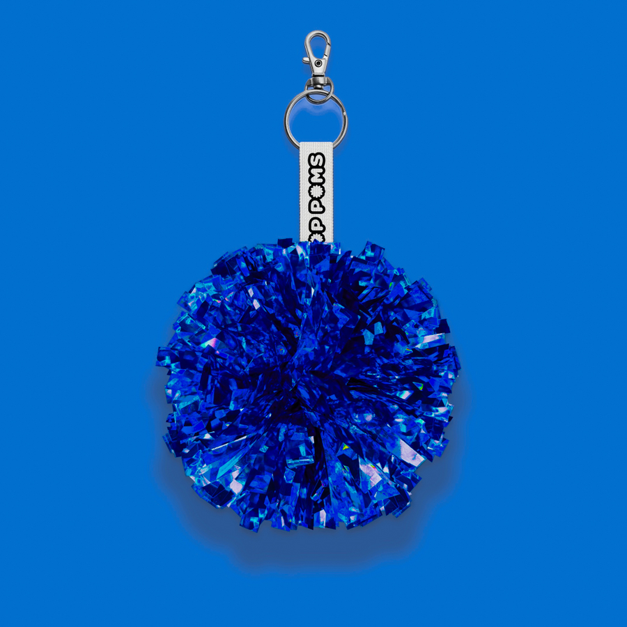 Royal blue Shattered Holographic Pom Pom avaimenperä